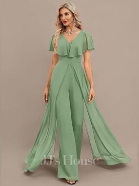 NWT JJ's House Beate Basil Overskirt Chiffon Maxi Jumpsuit | 8